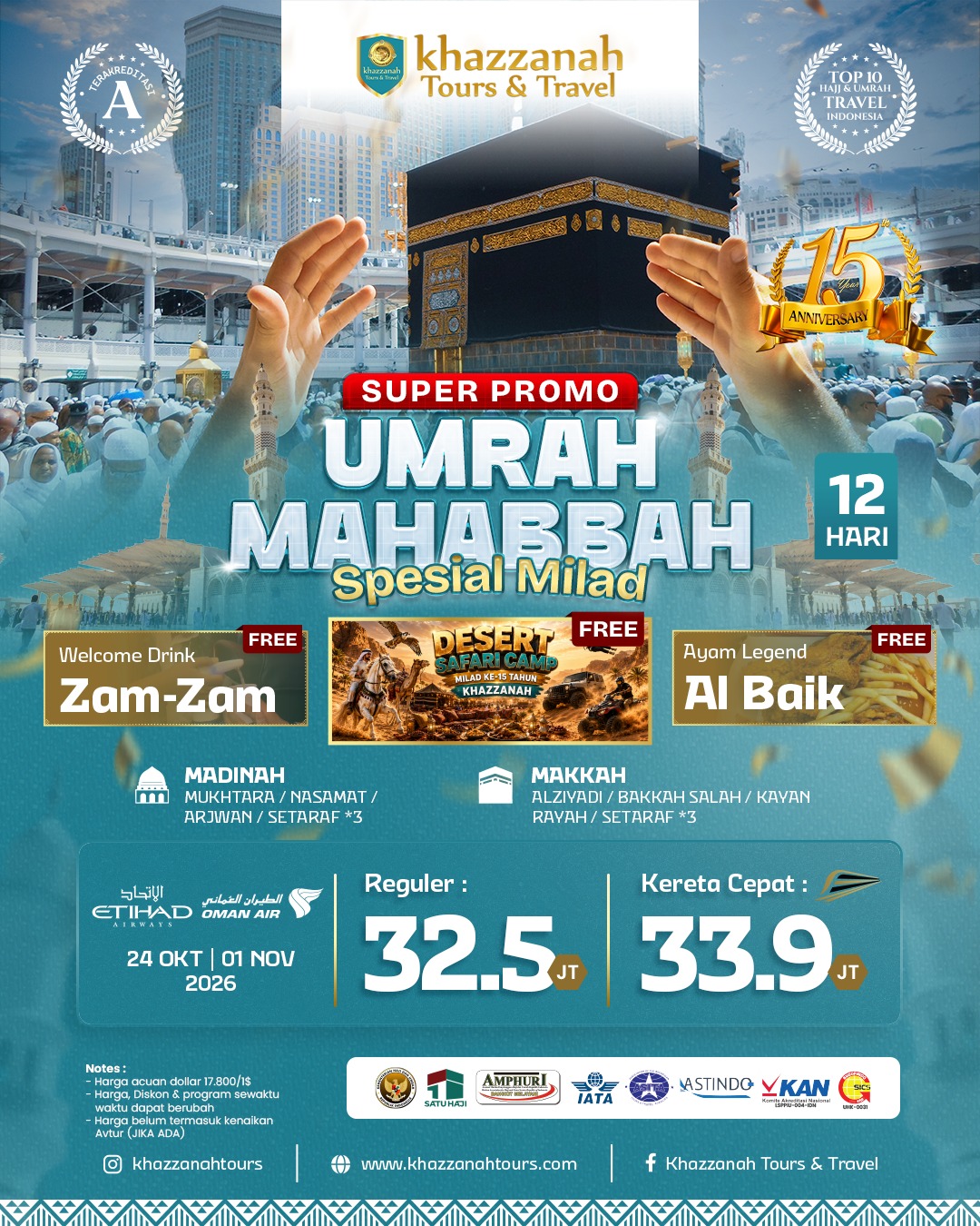 UMRAH MAHABBAH  SUPERPROMO + KERETA CEPAT 12 H BY EY / WY  (SPESIAL MILAD )